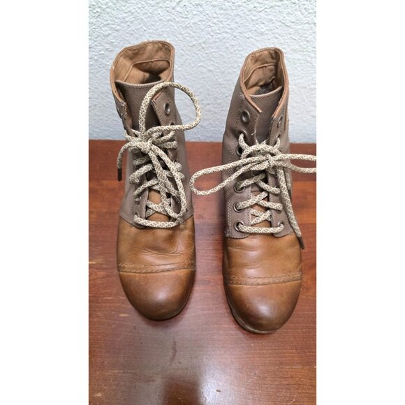 Sorel Women's Leather & Canvas Lace-Up Ankle Boots Size 10 Tan/Brown Durable Des - Picture 2 of 8